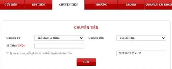 Thực hiện chuyển quỹ để tiền về ví chính